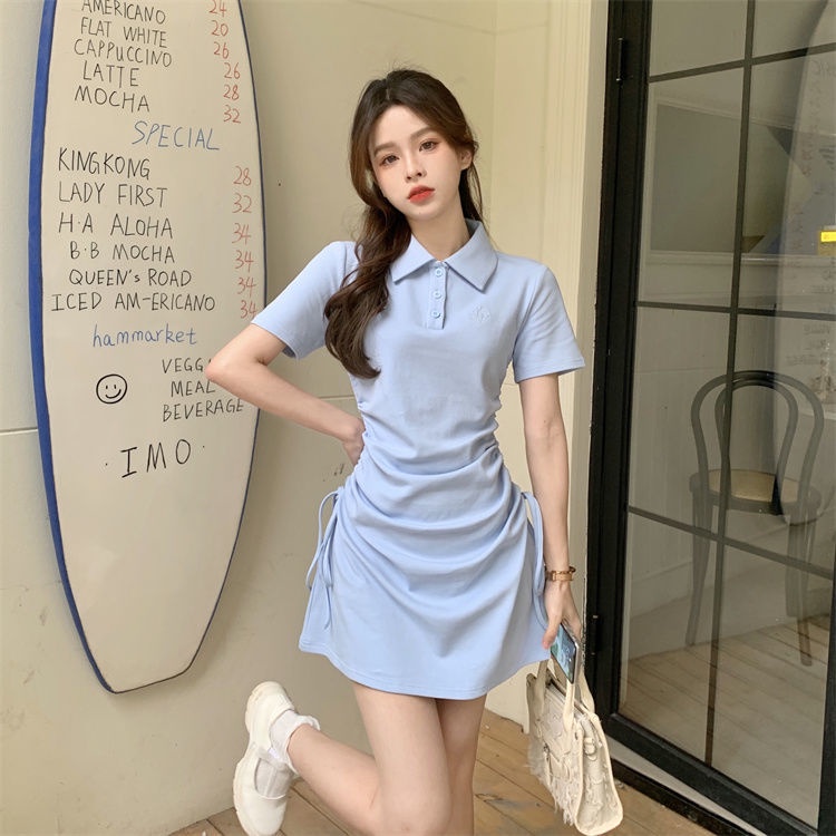 Đầm polo Tay Ngắn Dáng Ôm Thời Trang Hàn Quốc Quyến Rũ Cho Nữ