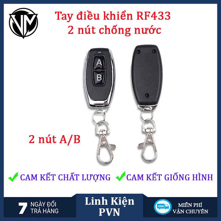 Bộ tay phát điều khiển từ xa RF433 2 nút chống nước KÈM PIN, remote cho công tắc điều khiển từ xa ESM