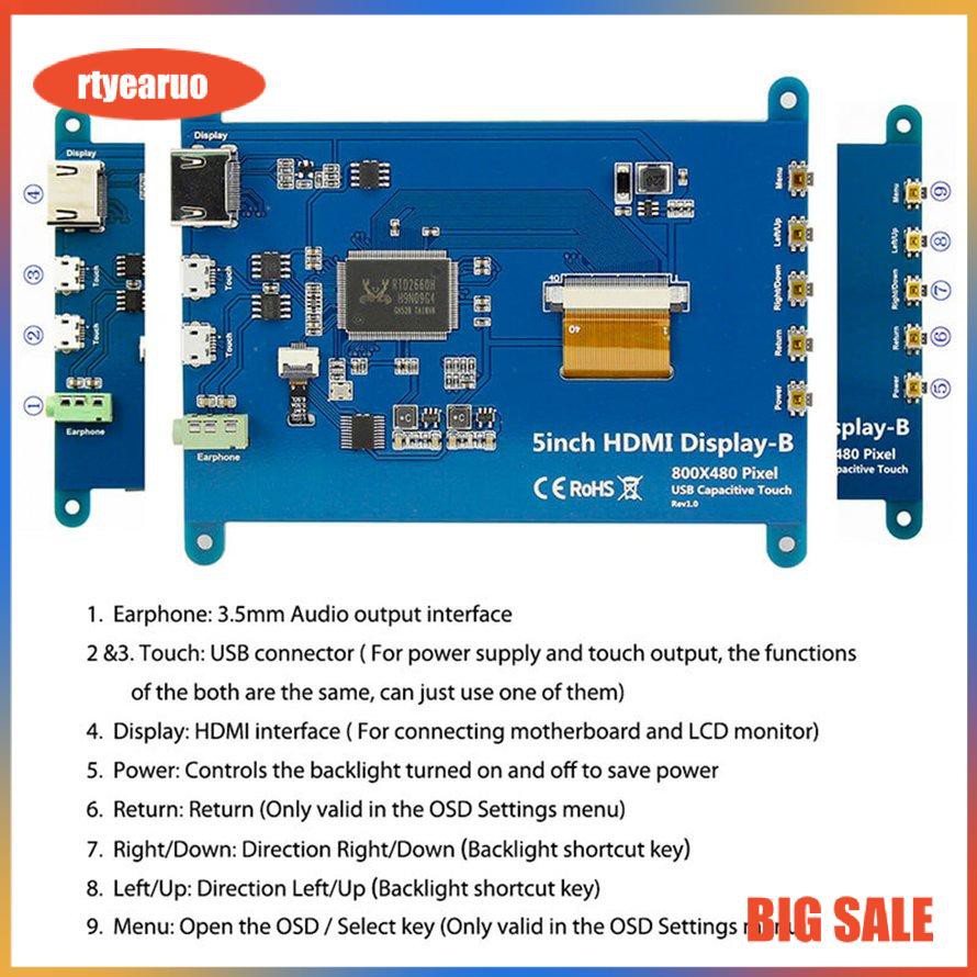 Màn Hình Lcd 12.7 cm 800x480 Cho Raspberry Pi 4 Model B 3b + / 3b / 2b / B + | BigBuy360 - bigbuy360.vn