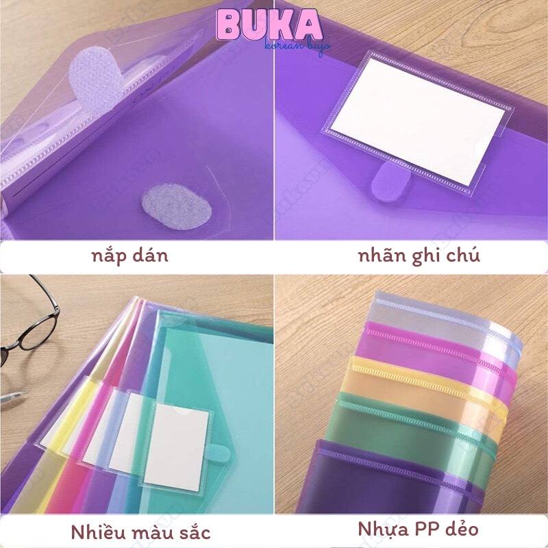 Túi đựng tài liệu A4 Basic nhiều màu 1 ngăn kèm Name tag có cúc bấm chống thấm nước tiện dụng Decorme