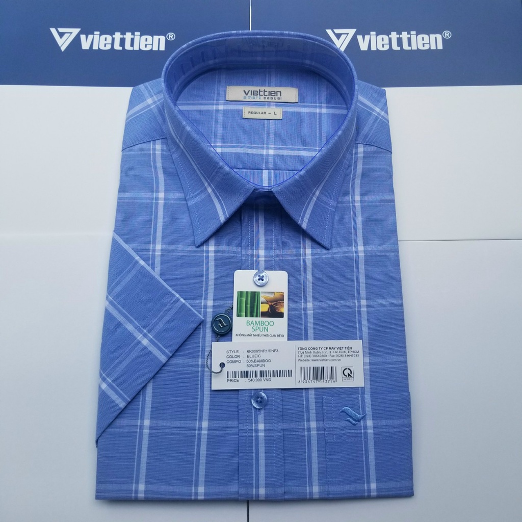 Aó sơ mi Việt Tiến smart casual ngắn tay ,tà ngang mã 6R0095NR1 chính hãng ,cao cấp - form suông REGULAR -TÀ NGANG