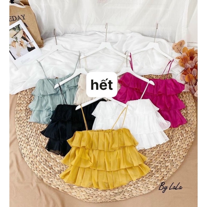 Áo 2 dây bèo tầng- chất voan tơ mềm mịn, óng ánh- siêu xinh luôn nha- ann9399