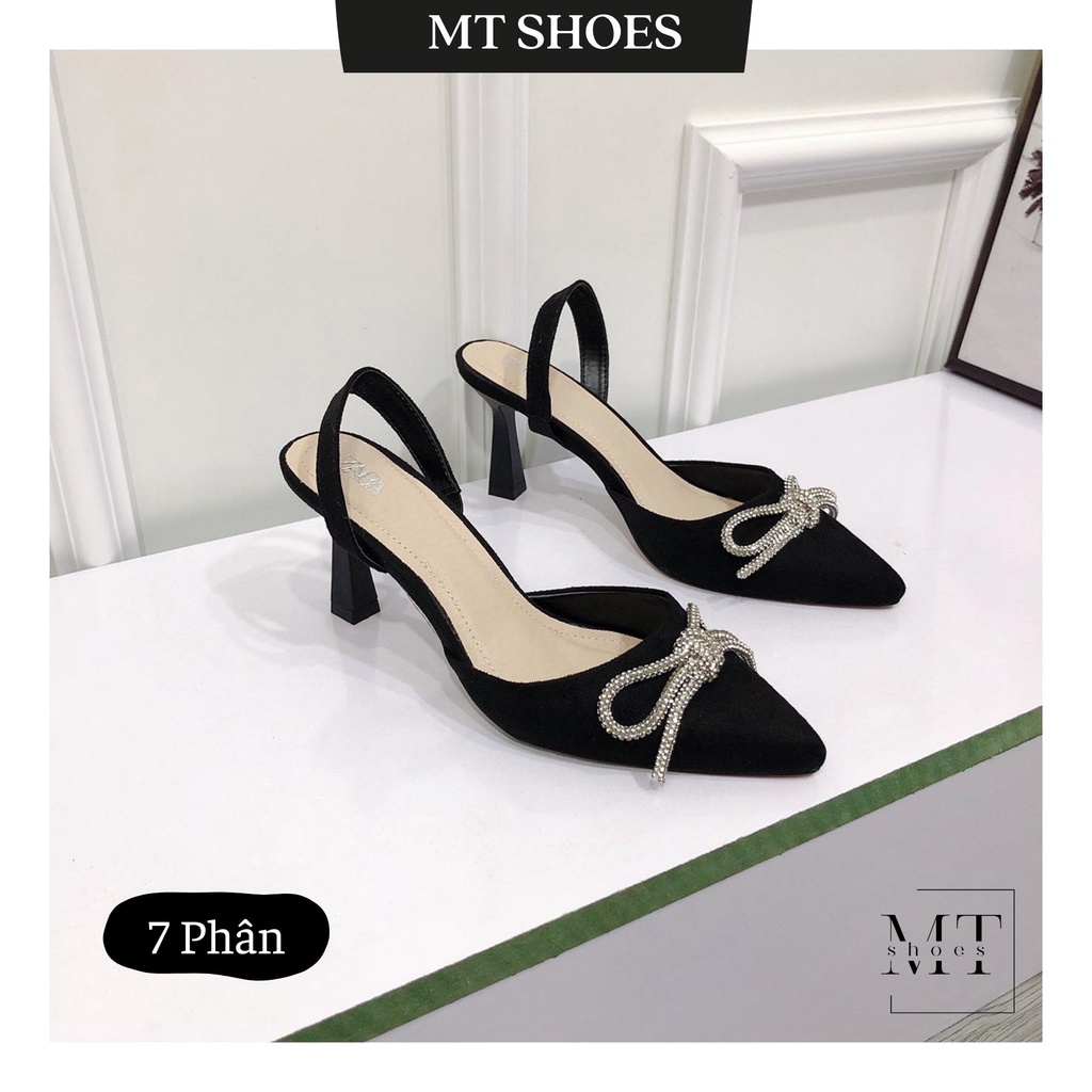 Giày sandal cao gót nữ bít mũi nơ xoàn cao từ 5-9 phân chất da lộn mềm đẹp phong cách tiêu thư nữ tính kèm ảnh thật