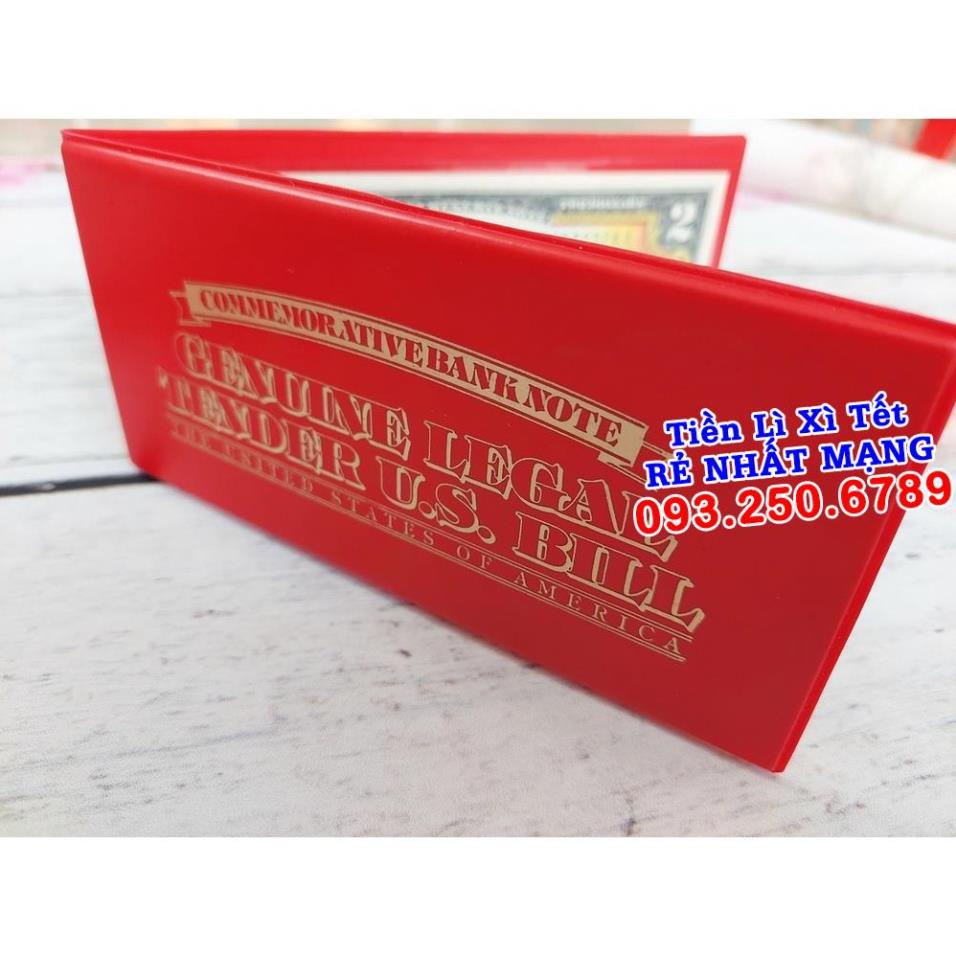 Lì Xì Tết tờ 2 Đô in hình Thần Tài Vàng tài lộc, quà tặng ý nghĩa - bao da đỏ - Quà Tết 2022