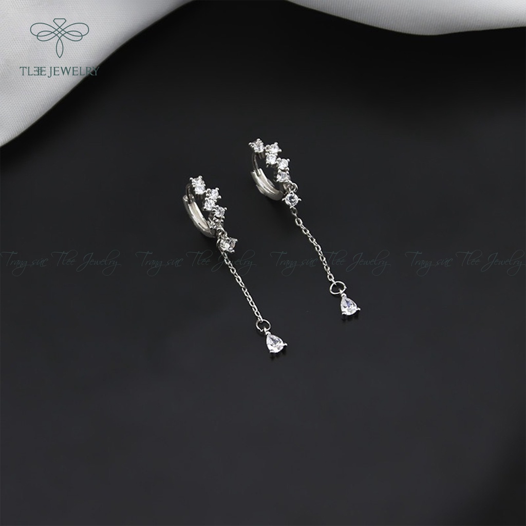 Khuyên tai bạc tròn nữ TLEE tua đá dài sang trọng NCJ B0159