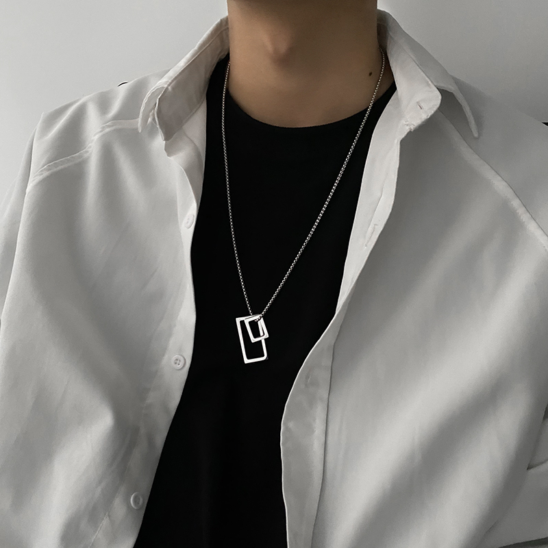 Vòng cổ thép titan mặt vuông phong cách hip hop cá tính chất lượng cao