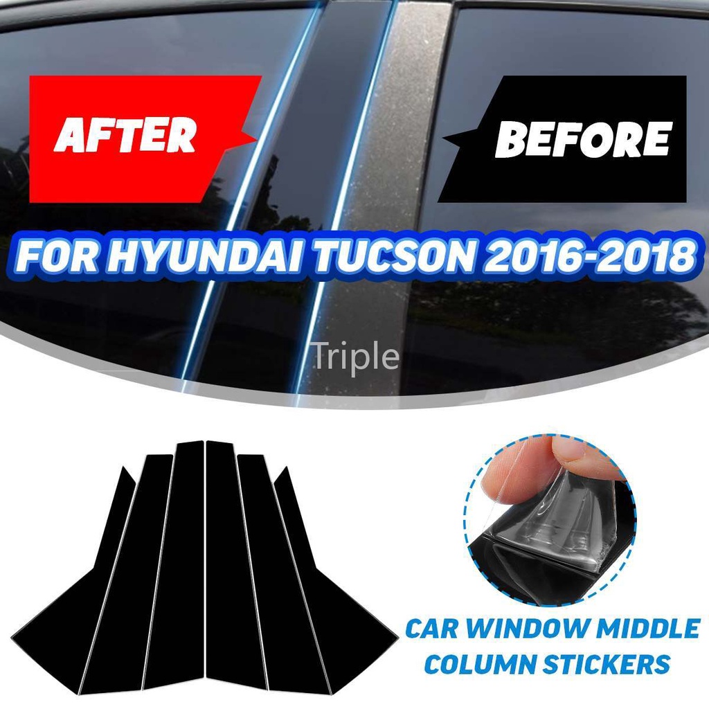 Set 8 Miếng Dán Viền Bảng Điều Khiển Cửa Sổ Xe Hơi Màu Đen Bóng Chuyên Dụng Cho Hyundai Tucson 2015 2016 2017 2018 2019