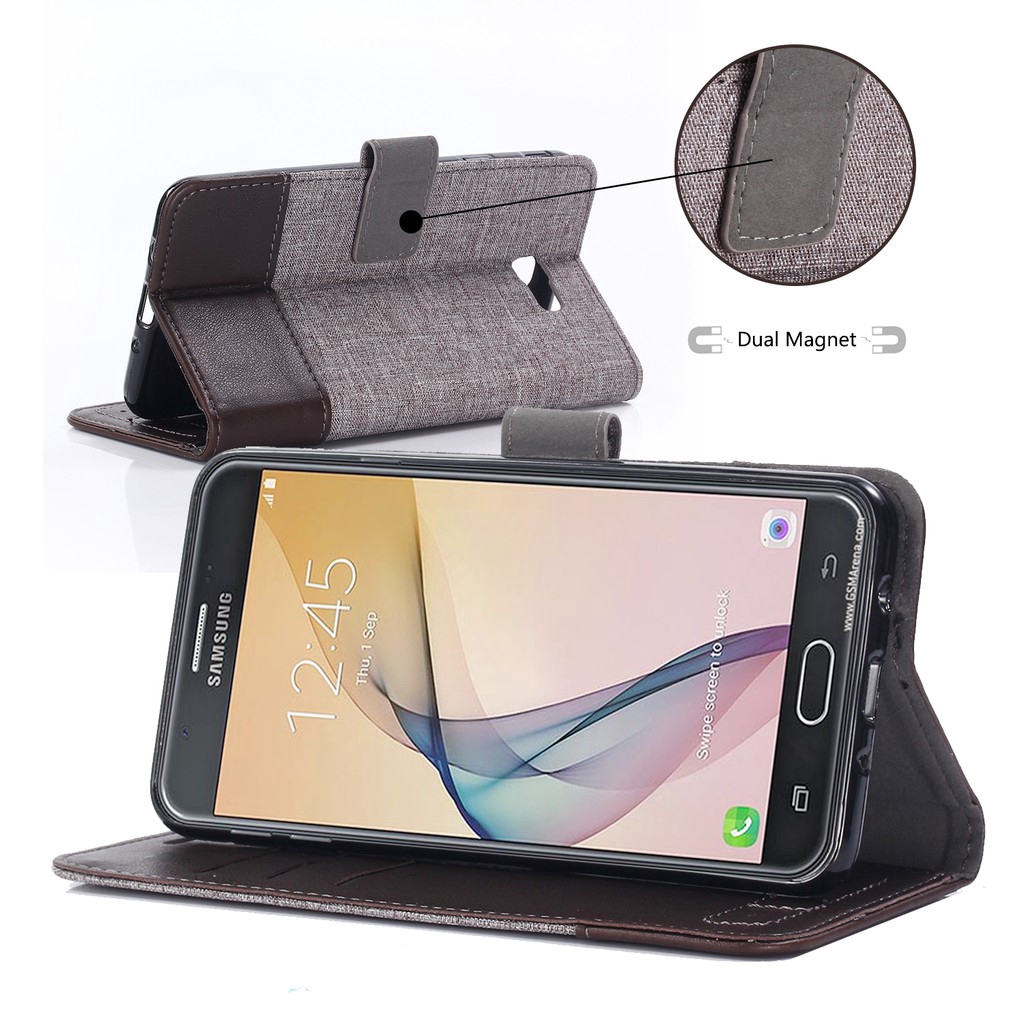 Bao da nắp gập vải canvas cho Samsung Galaxy J1 Mini Prime / J2 Prime / J7 Prime