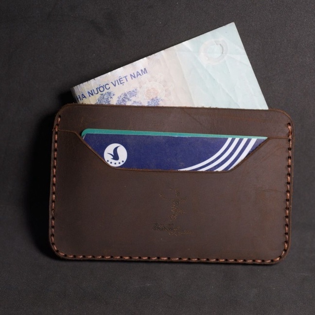 Ví nam Card Mini Da Bò RAM Leather Màu Nâu Đất Dáng Ngang