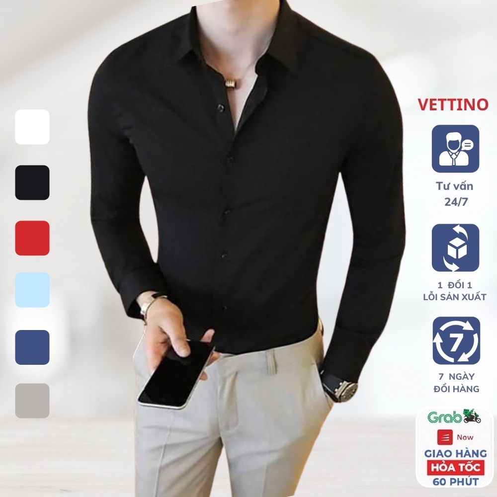 Áo sơ mi nam dài tay Vettino áo sơ mi nam Hàn Quốc vải lụa thái chống nhăn cao cấp