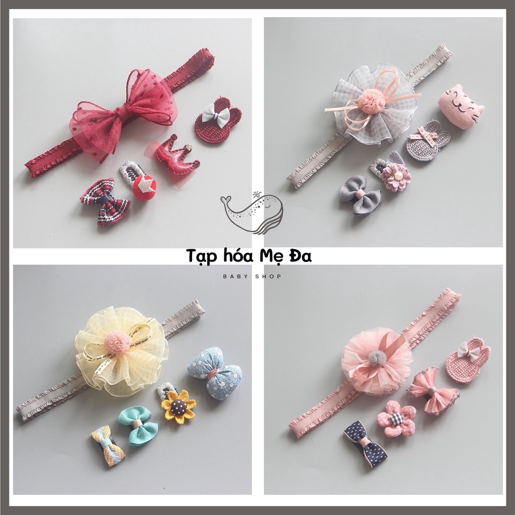 Set kẹp tóc &amp; nơ cài xinh xắn cho bé gái 0-12 tháng