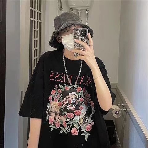 Áo Thun Nam Tay Ngắn Dáng Rộng In Họa Tiết Hoạt Hình Phong Cách Hip Hop Thời Trang Mùa Hè size M-5XL