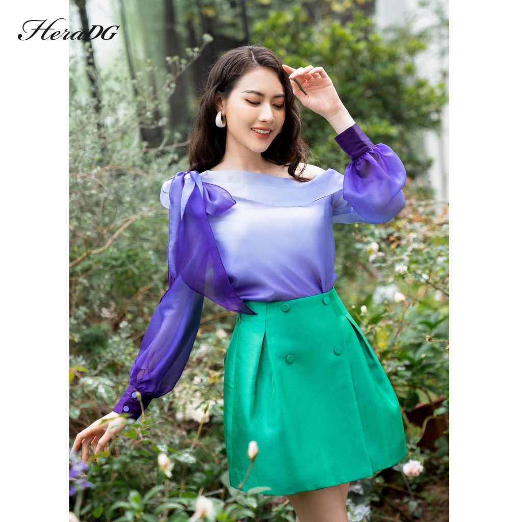 Áo sơ mi lệch vai HeraDG thiết kế thắt lơ một bên, chất liệu vải thơ cao cấp mềm mịn, thoáng mát STBB1005A