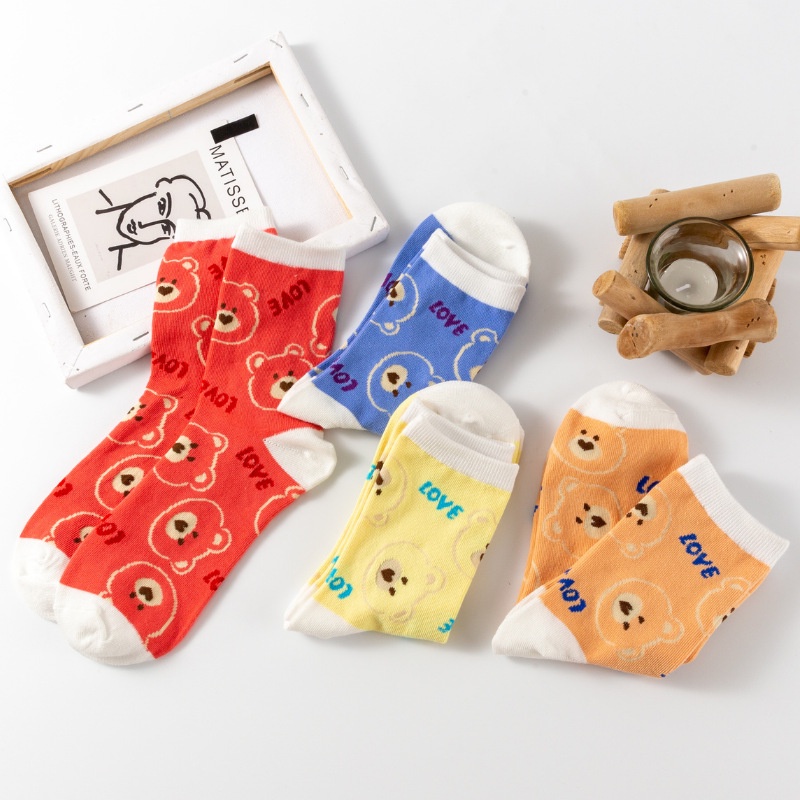 Vớ Cotton Dày Cổ Trung Họa Tiết Hoạt Hình Dễ Thương Phong Cách Hàn Quốc