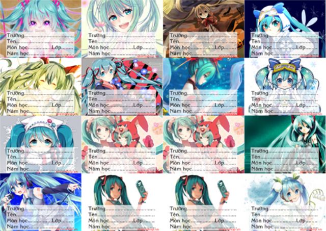 Nhãn vở anime hatsune miku 1 tờ 16 nhãn vở