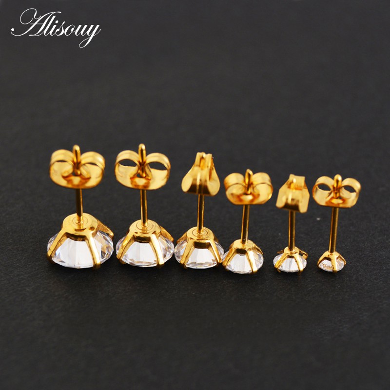 Set 2 Khuyên Tai Tròn Bằng Thép Không Gỉ 2-8mm Màu Sắc