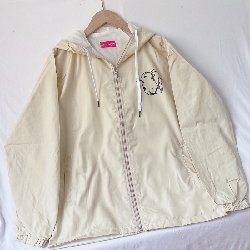 Áo khoác nữ chất dù, áo khoác gió form rộng unisex 2 lớp siêu dày đẹp in hình con mèo