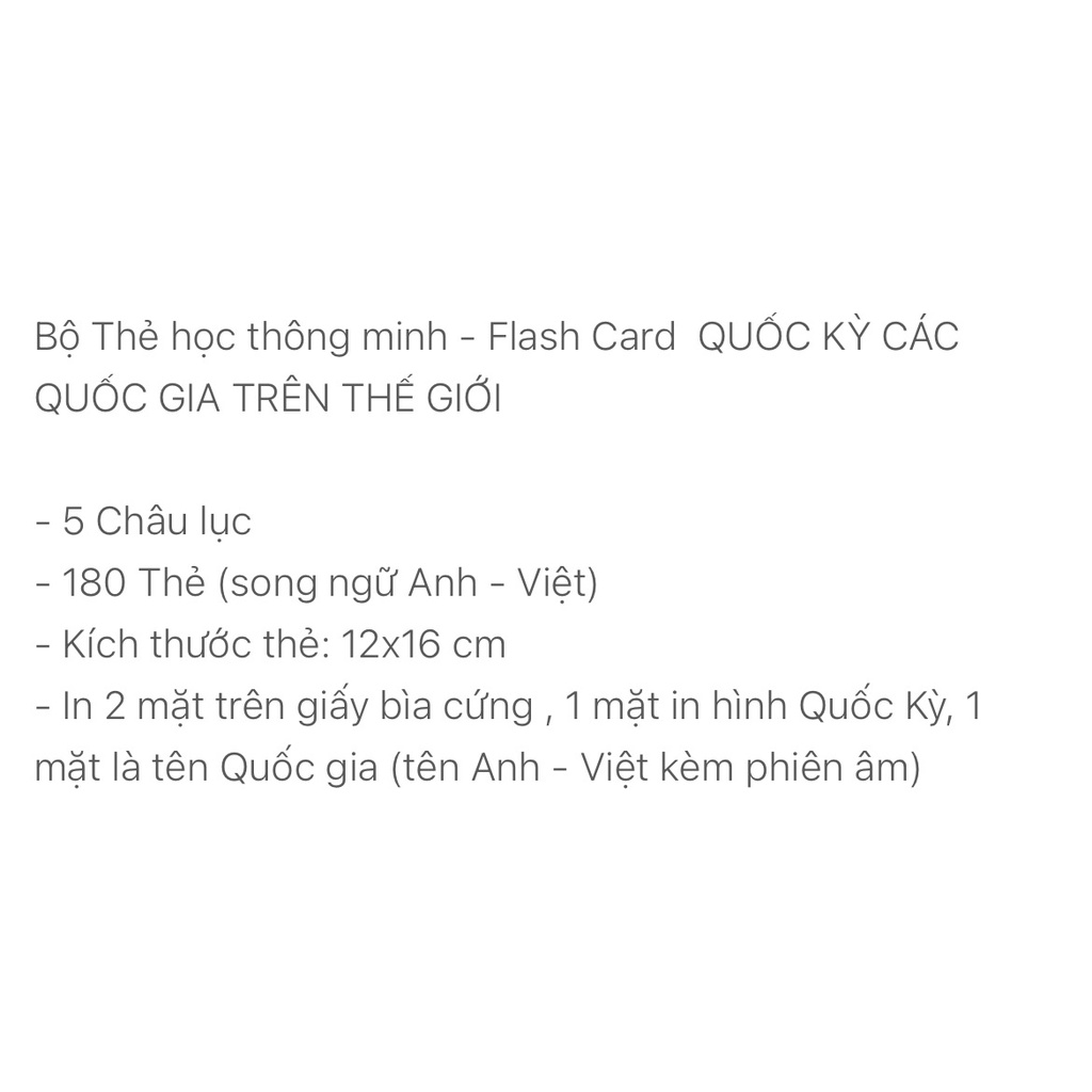 Flash Card Cờ Các Nước - Quốc Kỳ Quốc Gia trên Thế Giới - 175 thẻ quốc kỳ quốc gia  song ngữ