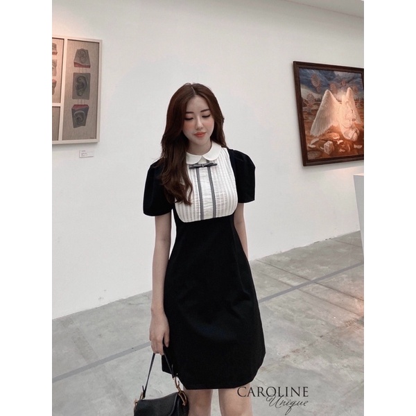 Váy umi đen cổ sen trắng
