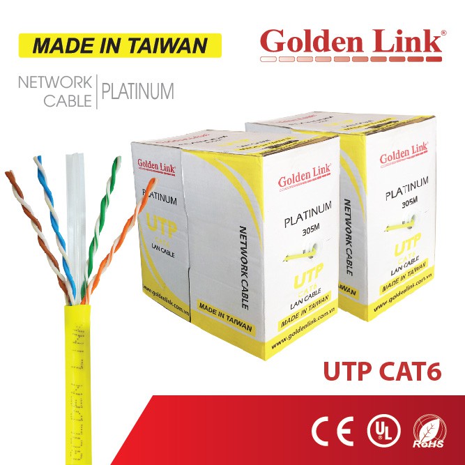 [Taiwan] Cáp mạng GoldenLink Đài Loan CAT6 UTP cho LAN WAN CCTV Camera PoE BootRom - Dài 05m 10m 20m Golden Link