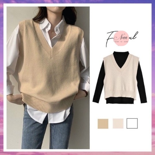 Áo Gile Len Nữ Trơn NinaStore Cổ V Hàn Quốc Form Rộng Nhiều Màu - SP000696 | BigBuy360 - bigbuy360.vn