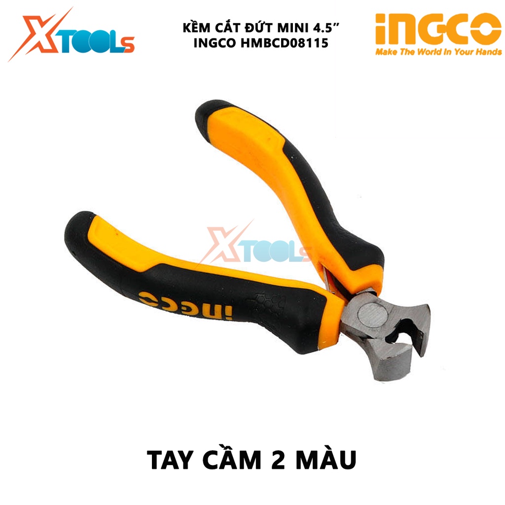 Kìm cắt đầu mini INGCO HMBCD08115 kềm cắt mini Kích thước 4.5&quot;/ 115mm Đầu kềm được đánh bóng và chống gỉ cắt, tuốt dây đ