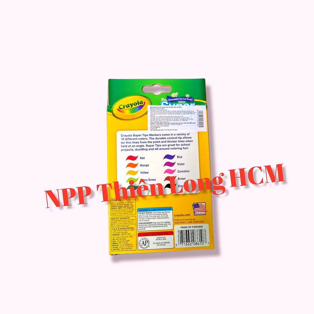 Bộ Bút Lông 10 Màu Crayola - Vẽ nét thanh đậm (tẩy rửa được)- Hàng Nhập Khẩu