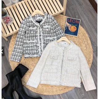 Áo Khoác Dạ Tweed Thiết Kế Mới Kiểu Pháp