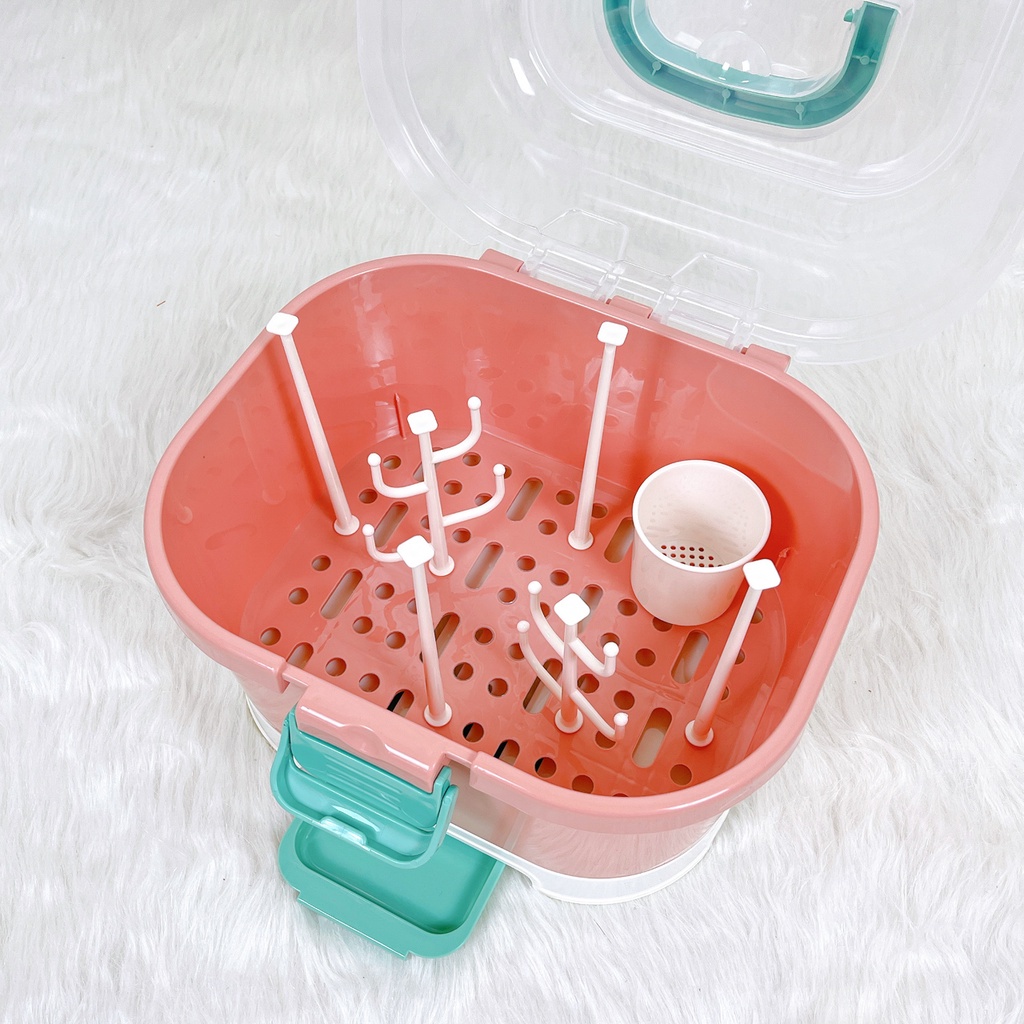 Giá úp bình sữa dạng hộp Bottle Storage Box cao cấp bảo quản bình sữa, núm ti khỏi bụi bẩn, côn trùng