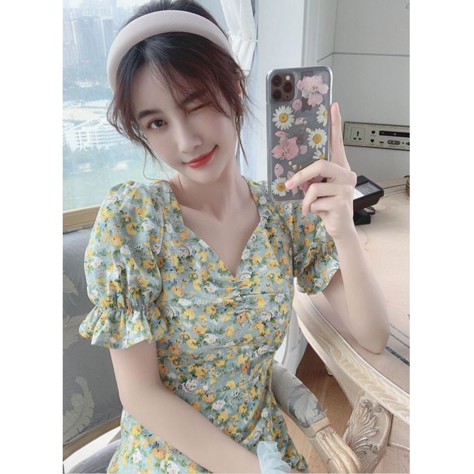 [XA KHO] [SALE CHÀO  HÈ] Váy voan hoa nhí xanh cổ chữ V kiểu Pháp xinh nhẹ nhàng | BigBuy360 - bigbuy360.vn