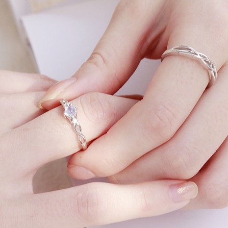 Nhẫn đôi bạc nam nữ freesize gắn đá đổi màu, nhẫn cặp bạc tình yêu nam nữ cao cấp TUNA SILVER Cam kết chuẩn bạc