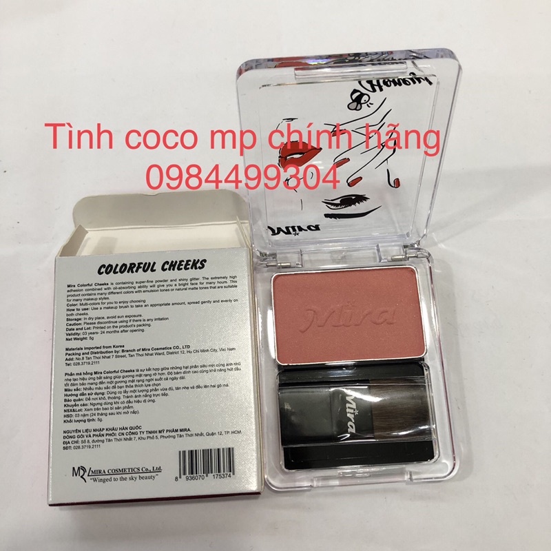 Phấn má Mira, phấn má màu hồng cam có nhũ số 6 Pink Brown, Mira Colorful Cheeks 5g