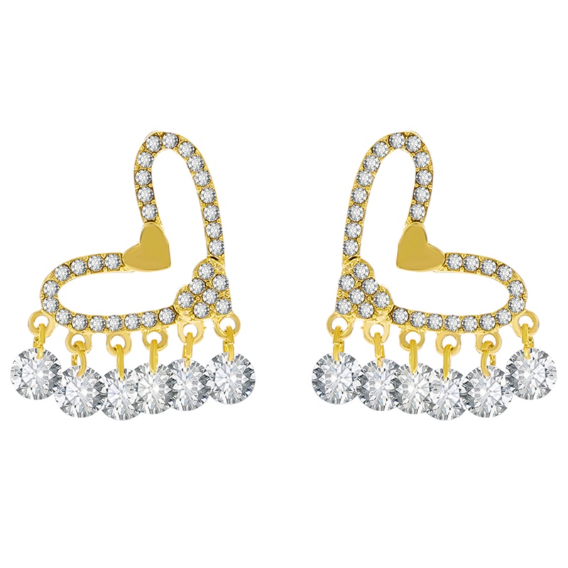 Bông Tai Dạng Tua Rua Hình Trái Tim Đính Đá Zircon Thời Trang Sang Trọng YOUYO