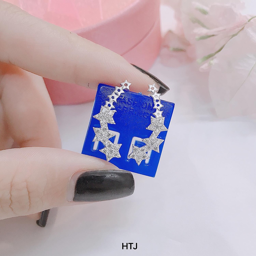 Bông tai nữ bạc thật mẫu ngôi sao đính đá nhỏ xinh xắn - Kho sỉ bạc Nhất Linh