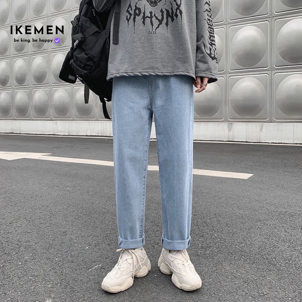 Quần jean nam ống rộng Ikemen, quần baggy nam nữ ống suông, rộng co giãn 4 chiều