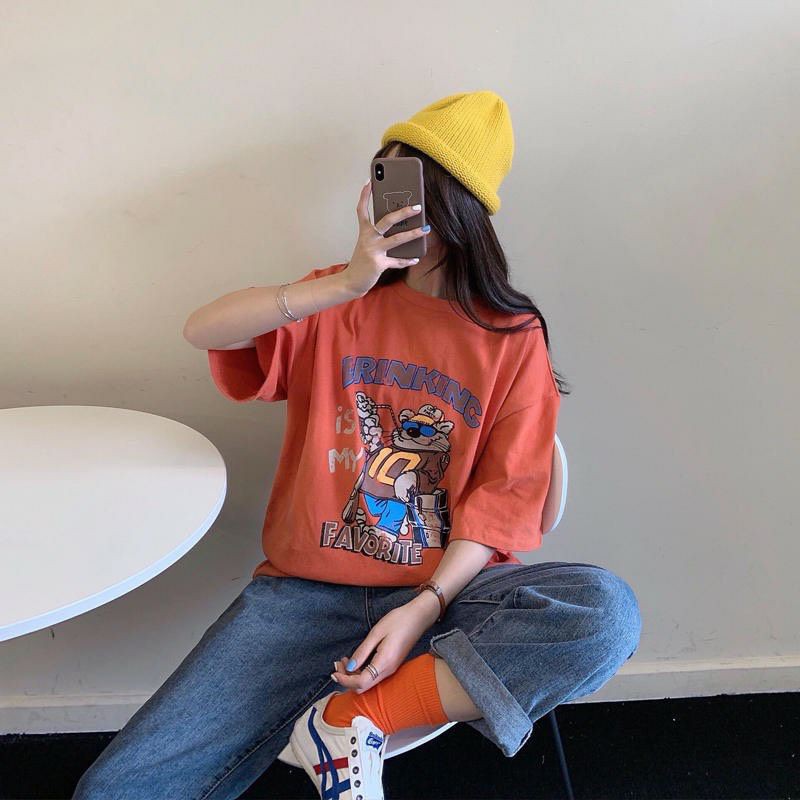 Áo thun tay lỡ Unisex Mèo DRINKING