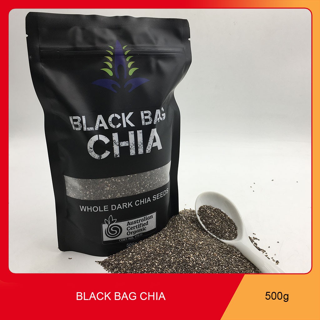 Hạt chia của Úc thương hiệu Black bag chia khối lượng 500g. Hạn sử dụng tháng 10 năm 2023.