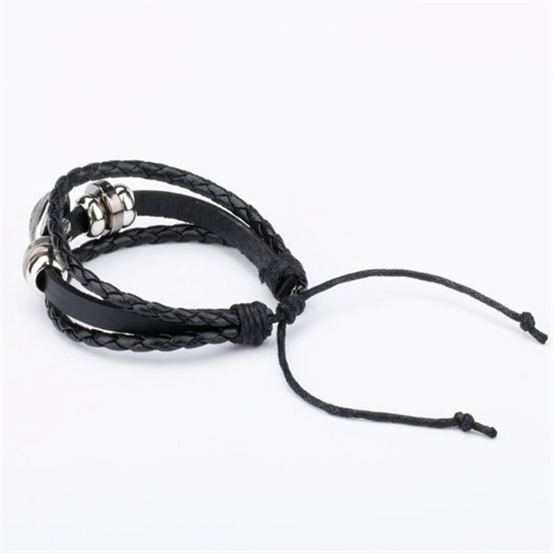 Vòng Tay Da Đính Đá Quý Bằng Thép Không Gỉ Phong Cách Hip Hop Cho Nam