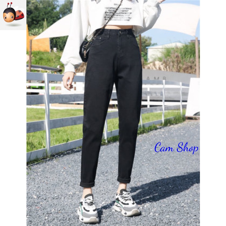 Quần jean nữ đẹp quần baggy ống rộng quần bò đen lưng cao tôn dáng quần chín tấc co giãn thoải mái Cam Shop C04