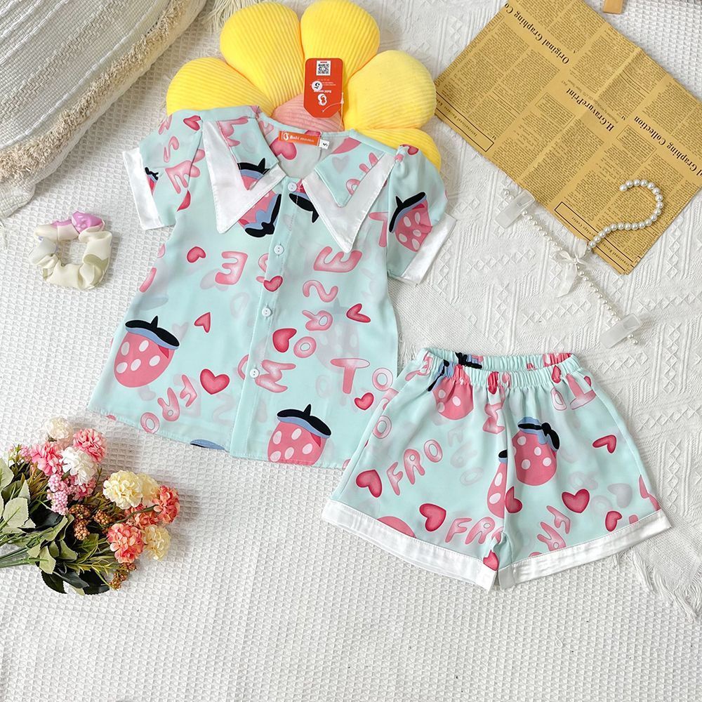 Bộ Đồ Ngủ Pijama Áo Cộc Quần Short Từ Lụa Mango Tay Bồng Dành Cho Bé Gái - BPN45