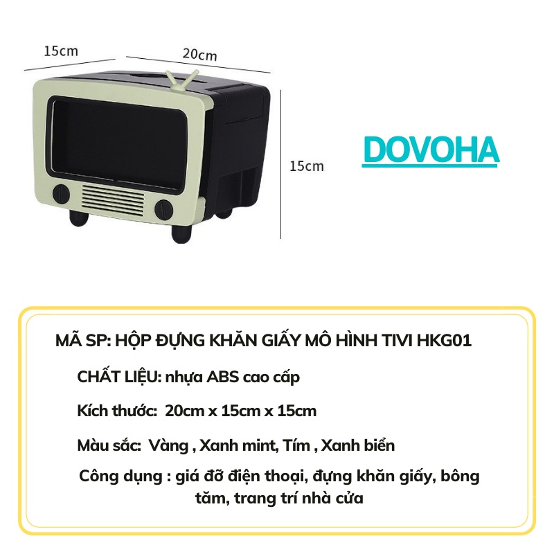 Hộp đựng giấy ăn đa năng hình tivi sang trọng dễ thương cao cấp DOVOHA HKG01