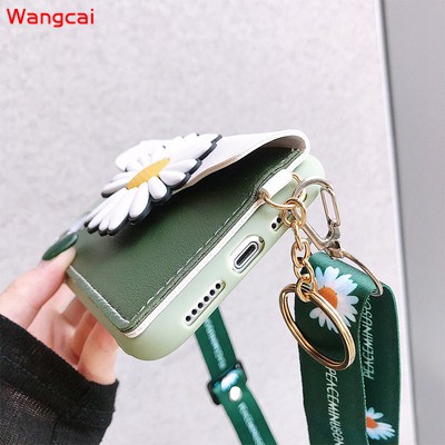 Samsung Galaxy J2 Pro 2018 J7 J2 Prime J6+ J4+ J6 J4 Plus 2018 Phone Case Daisy Flower Wallet Card Package Coin Purse Lanyard Cute Soft Case Cover