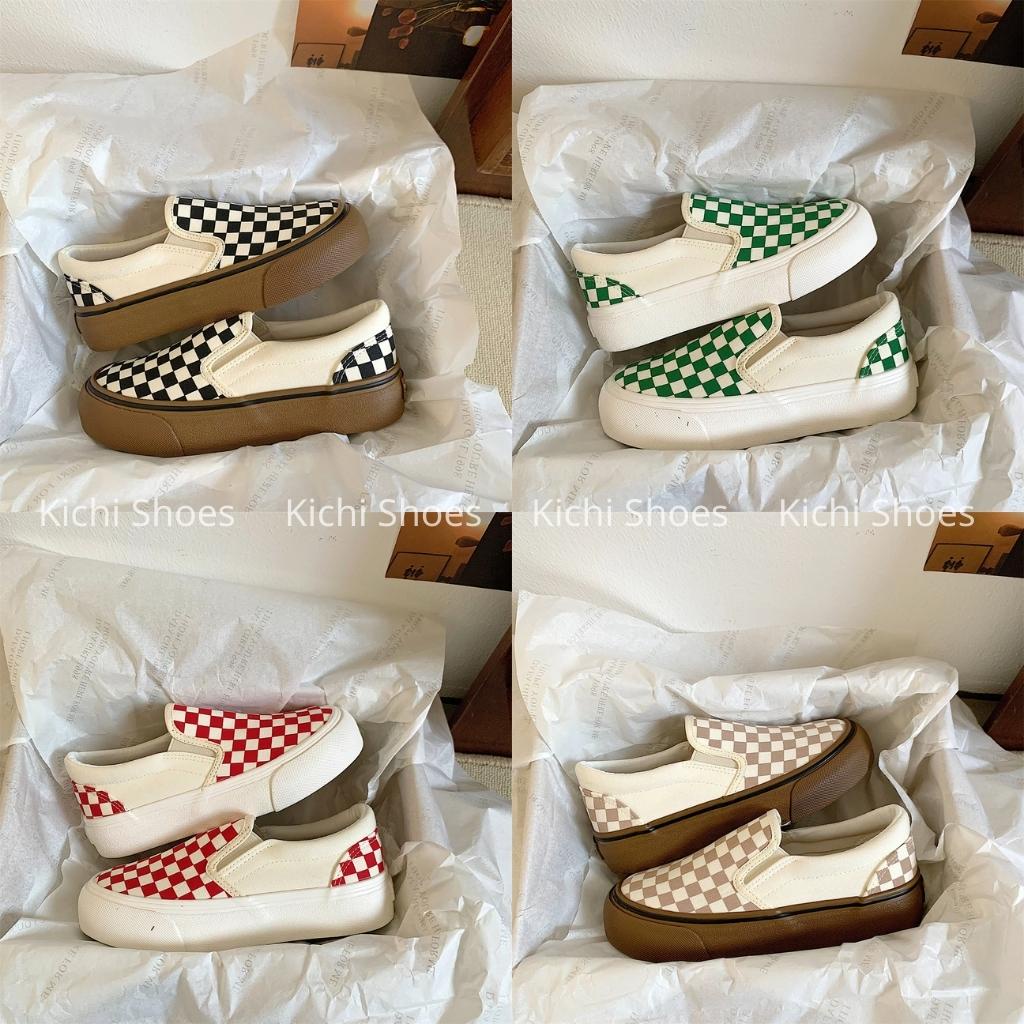 Giày vải canvas kẻ caro màu đen nâu xanh đỏ giày nữ phong cách ulzzang Kichi Shoes - mã 1190