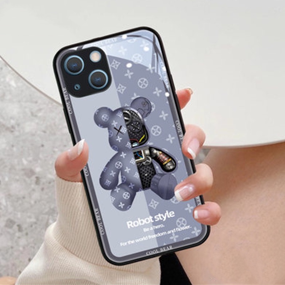 Ốp Điện Thoại Kính Cường Lực Chống Sốc In Hình Gấu Hoạt Hình Cho iPhone 7 plus 8 plus x xs max xr 11 pro max 12 pro max 13 pro max