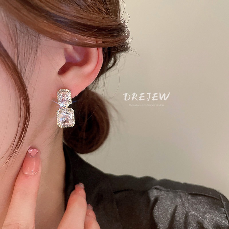 DREJEW Khuyên tai mạ vàng/ bạc đính đá zircon cao cấp sang trọng thời trang cho nữ