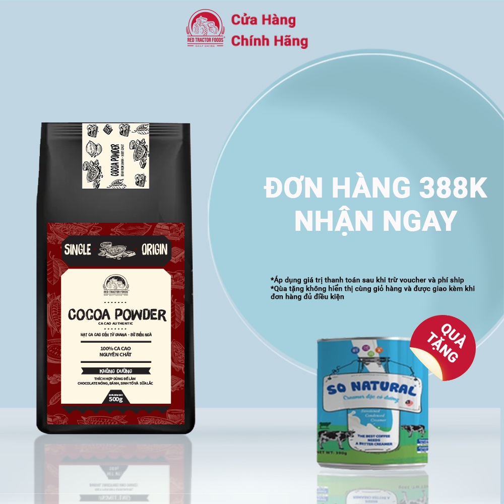 Red Tractor-Cacao Nguyên bản Không đường Hạt giống từ Ghana và Bờ Biển Ngà Dùng để chế biến hoặc pha uống-0,5kg