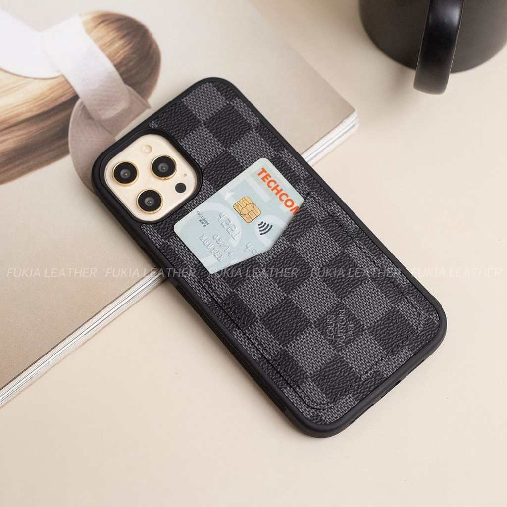 Ốp da thủ công viền đen khe thẻ IV dành cho IPhone 14/14Plus/14Pro/14Promax/13/13Pro/13Promax/12/12Pro/12Promax ODTC127