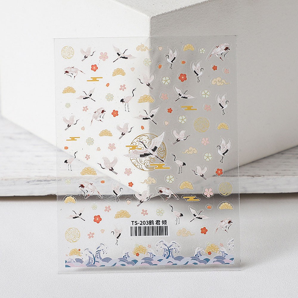 Miếng Dán Trang Trí Móng Tay Hình Hoa Và Chim Phong Cách Trung Hoa Cổ Điển