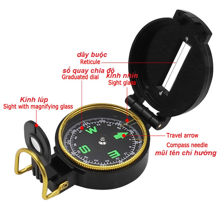 LA BÀN ĐỊNH HƯỚNG CÓ NẮP GẬP NHỰA thích hợp đi du lịch dã ngoại .898