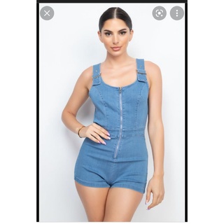 Romper jumpsuit đùi denim ngắn VNXK jum yếm body playsuit jean khoá zip sexy hàng Iris xuất khẩu dư xịn